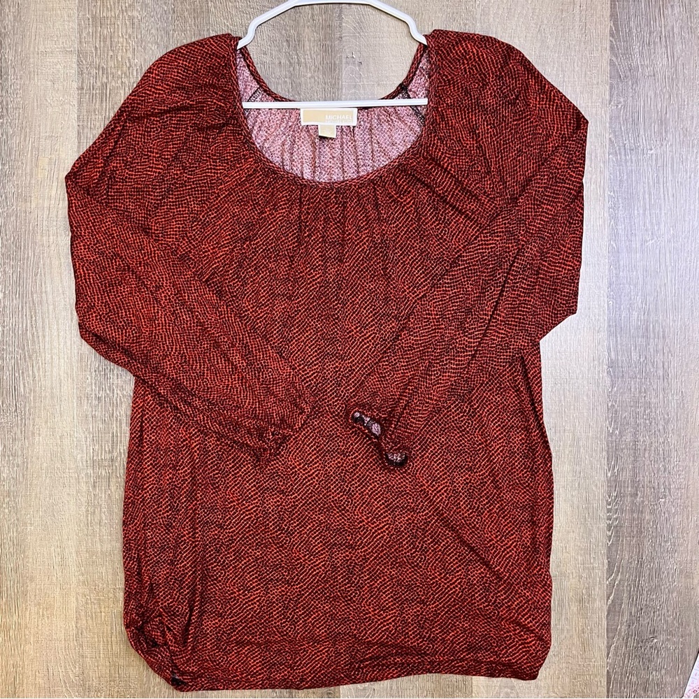 Michael Kors Rich Red Snakeskin Long Sleeve Top